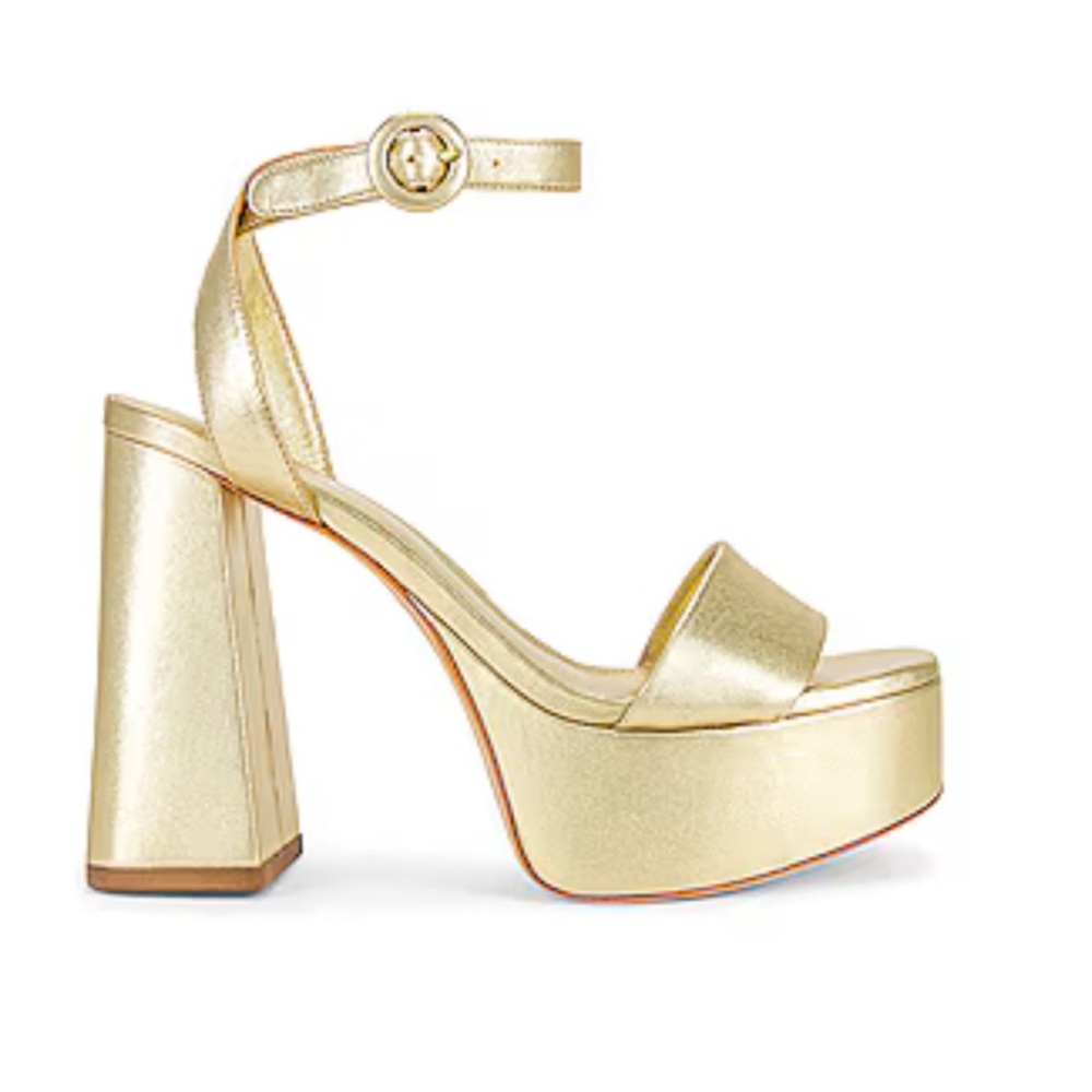 Larroude Gold Platform Block Heel Sandals